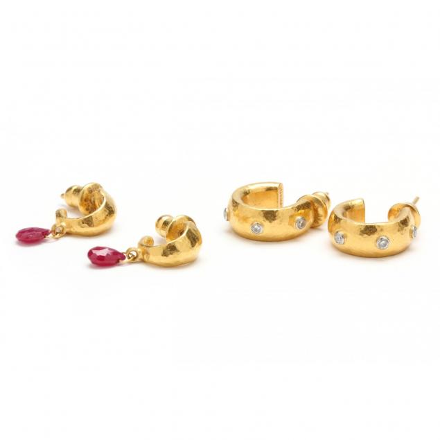 two-pairs-24kt-gold-and-gem-set-earrings-gurhan