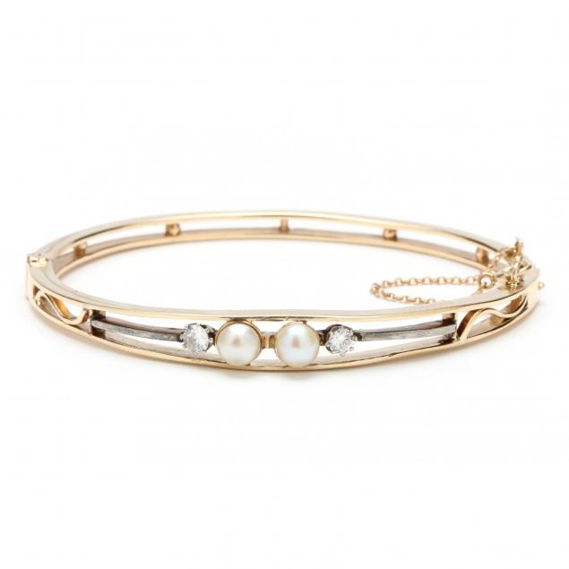 vintage-14kt-pearl-and-diamond-bangle-bracelet