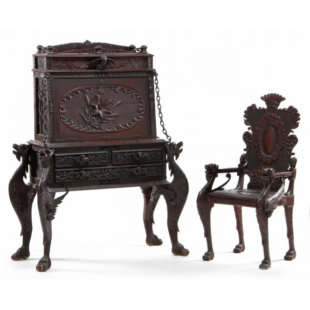 american-heavily-carved-fall-front-desk-and-chair