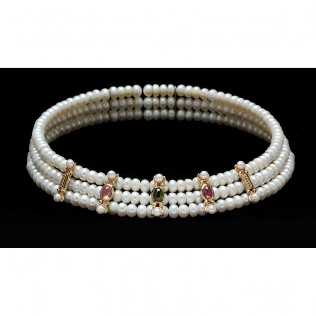 14k-tourmaline-mounted-pearl-choker