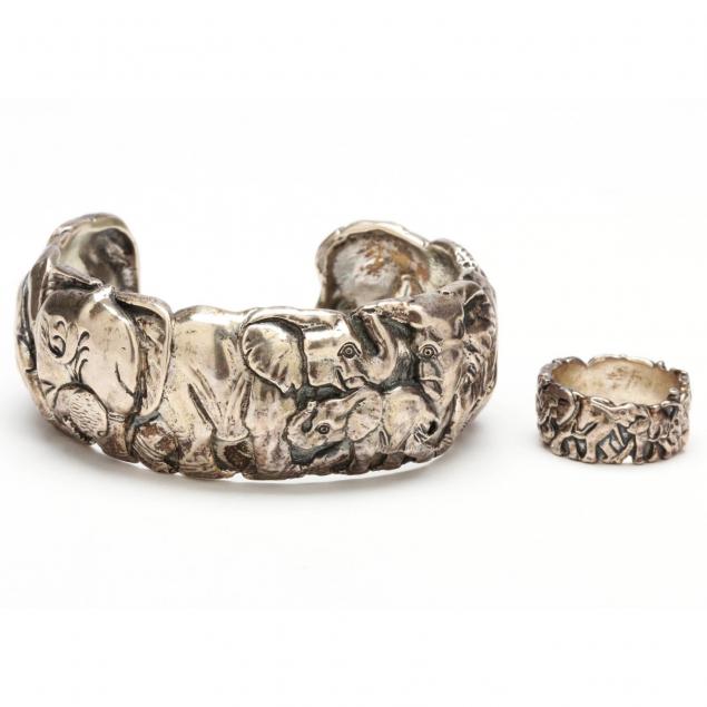 sterling-silver-elephant-bracelet-and-ring-patrick-mavros