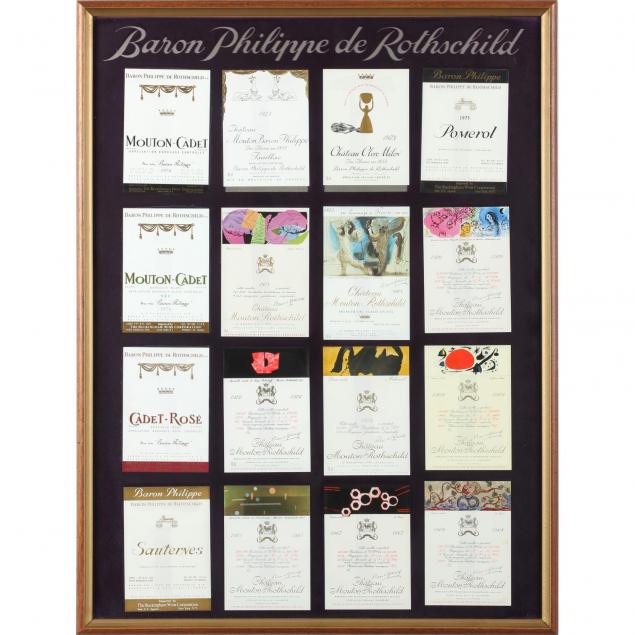 sixteen-framed-baron-philippe-de-rothschild-wine-labels