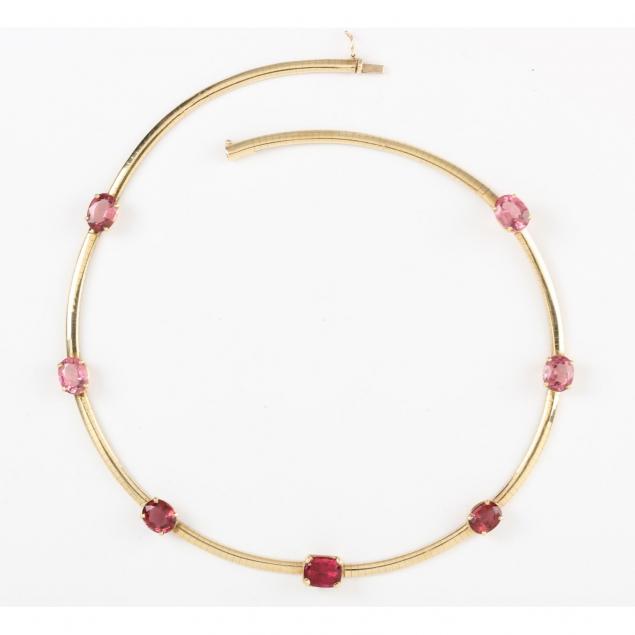 14kt-gold-and-pink-tourmaline-omega-necklace