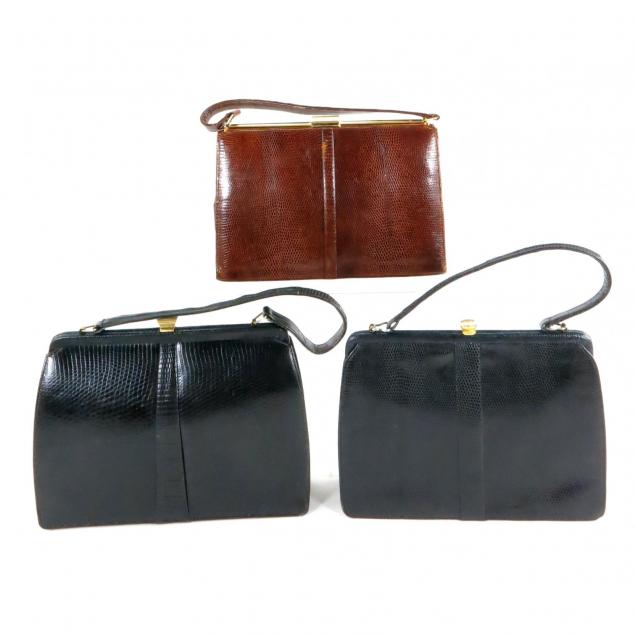 three-vintage-lizard-leather-handbags