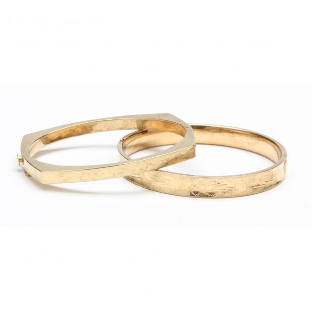 two-14kt-gold-bangle-bracelets