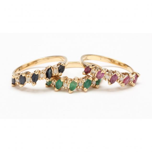 three-14kt-gold-gemstone-and-diamond-rings