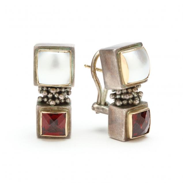 14kt-sterling-silver-pearl-and-garnet-earrings-michael-dawkins