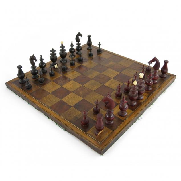 antique-inlaid-chess-board-and-playing-pieces