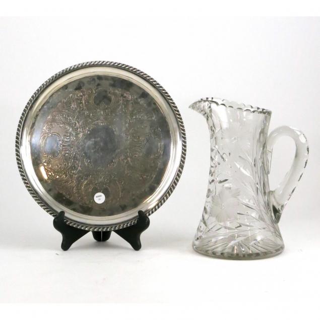 silverplate-sandwich-tray-cut-glass-lemonade-pitcher