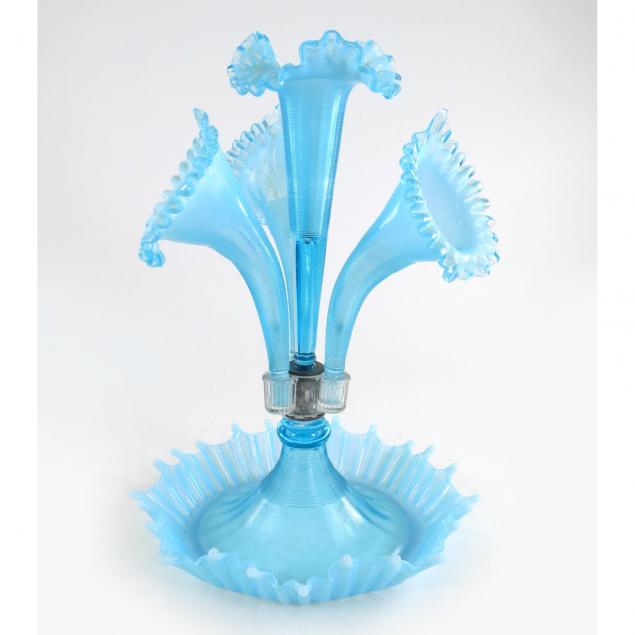 vintage-threaded-art-glass-blue-white-epergne