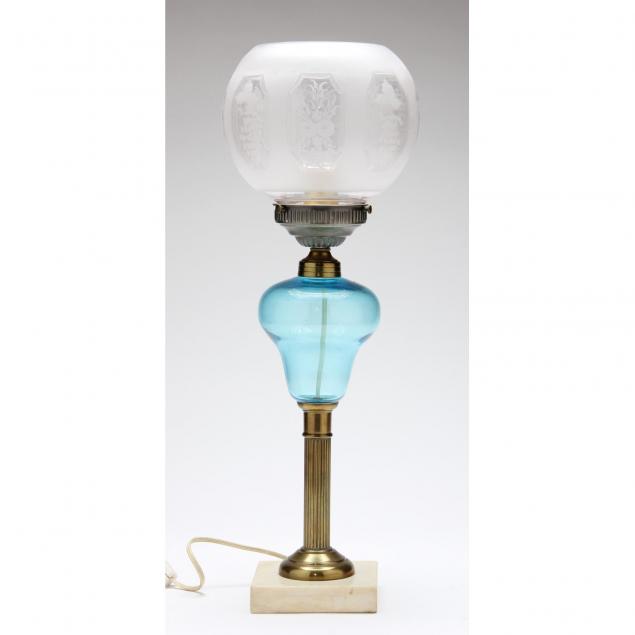 antique-blue-glass-fluid-lamp