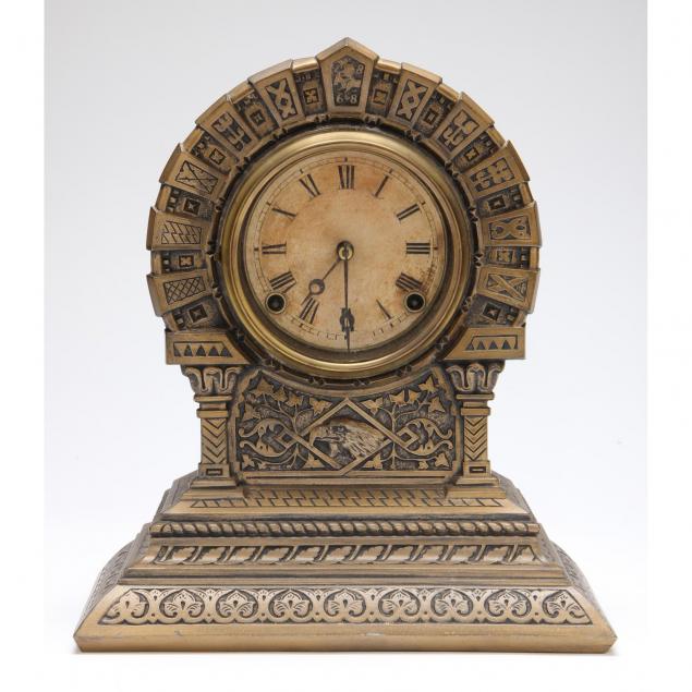 eagle-decorated-bronze-tone-mantel-clock-19th-century
