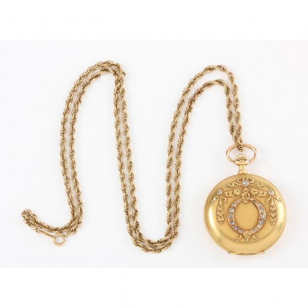 gold-and-diamond-watch-case-pendant-and-chain-necklace