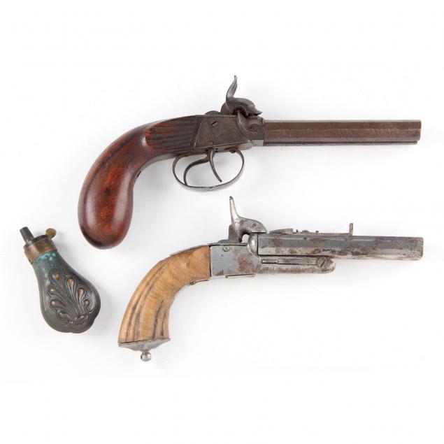 two-double-barrel-percussion-pistols-with-powder-flask