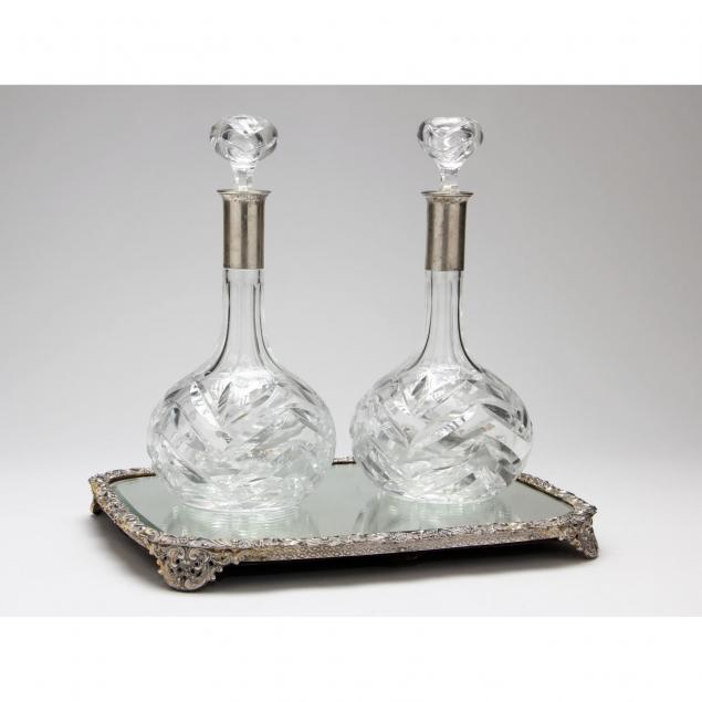 pair-of-silver-mounted-cut-glass-decanters-mirrored-plateau