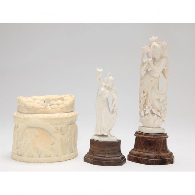 two-indian-ivory-figures-and-a-lidded-box