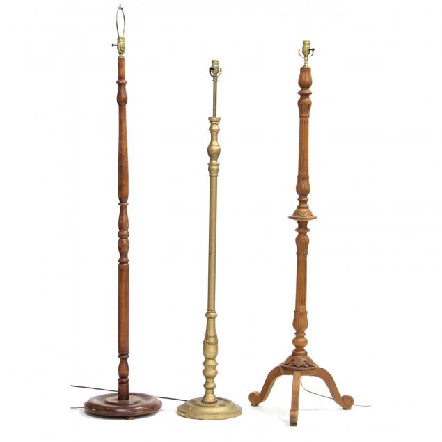 three-vintage-wood-floor-lamps