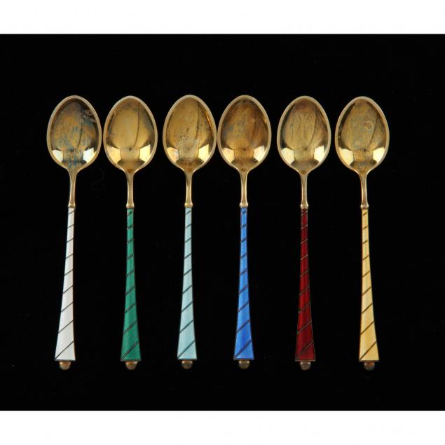 cased-set-of-six-sterling-guilloche-enameled-spoons