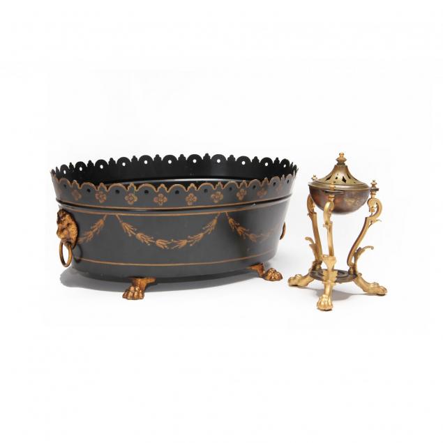 french-bronze-censer-and-toleware-jardiniere