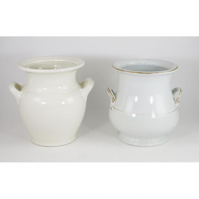 two-vintage-white-glazed-pottery-urns