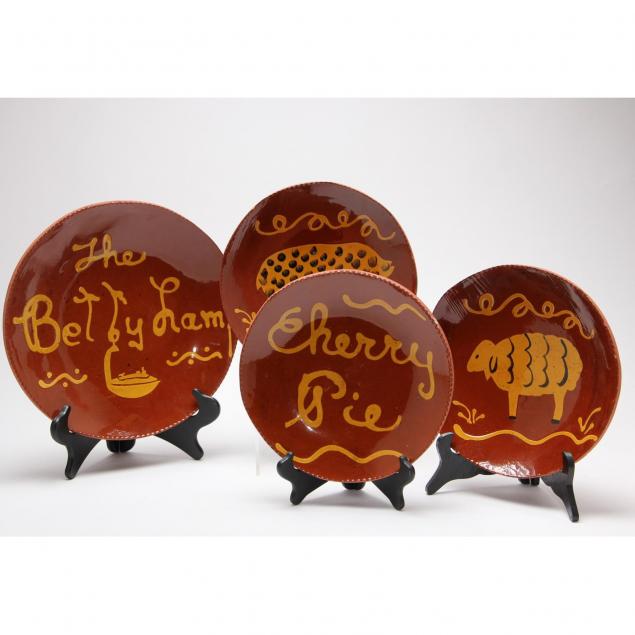 four-pennsylvania-redware-pottery-plates