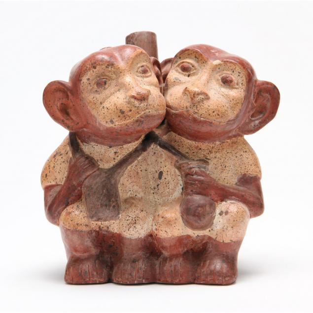 pre-columbian-moche-stirrup-vessel-with-two-smiling-monkeys