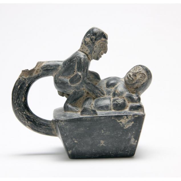 pre-columbian-moche-erotic-blackware-stirrup-vessel