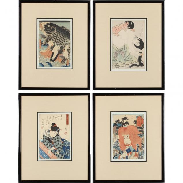 four-antique-japanese-woodblock-prints