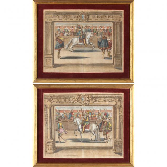 two-hand-colored-engravings-of-royal-french-jousting-scenes