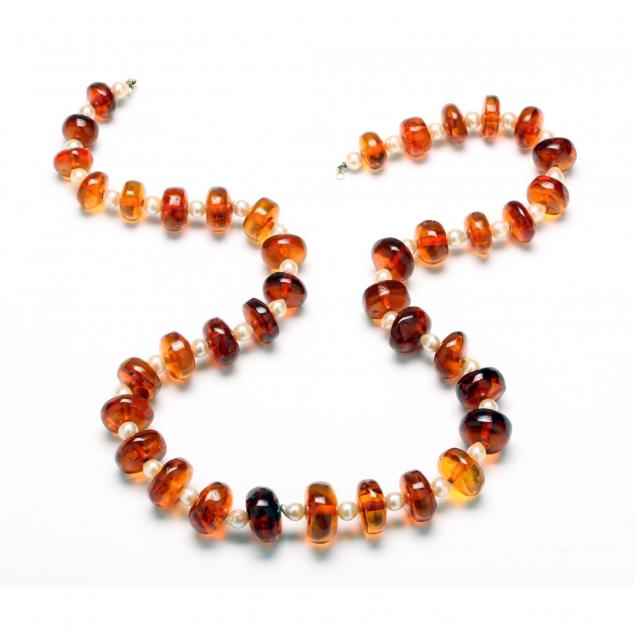 amber-and-chinese-freshwater-baroque-pearl-necklace