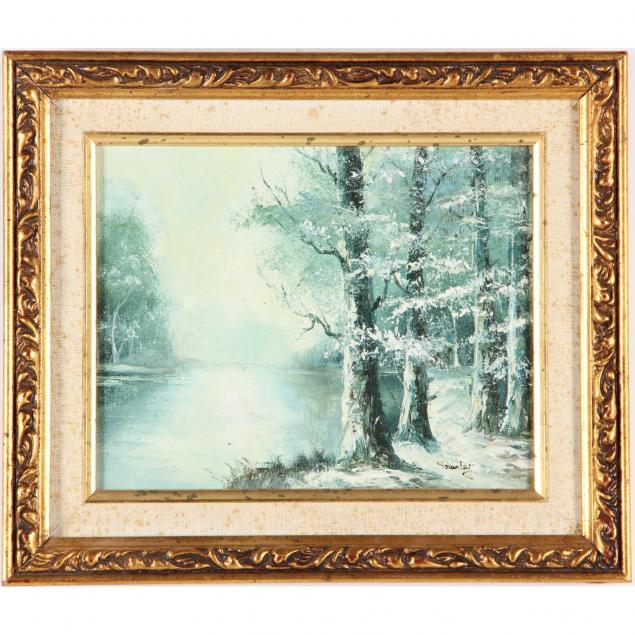 american-school-snowy-landscape-painting-20th-century
