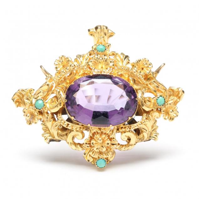 antique-amethyst-and-turquoise-brooch-pendant