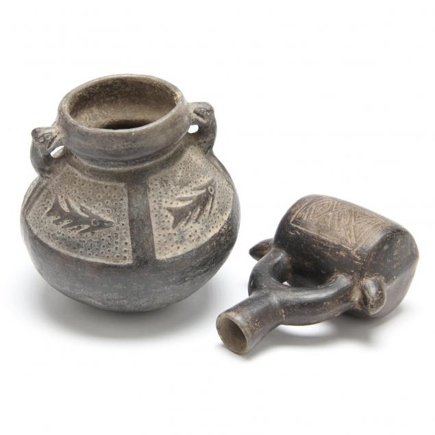 two-pre-columbian-chimu-blackware-ceramic-vessels