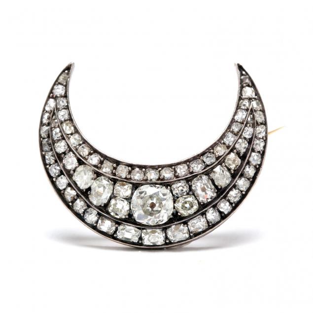 antique-silver-gold-and-diamond-crescent-brooch-pendant