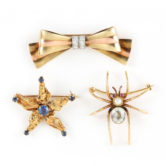 three-vintage-14kt-brooches