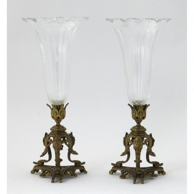 pair-of-continental-bronze-and-glass-mantle-vases