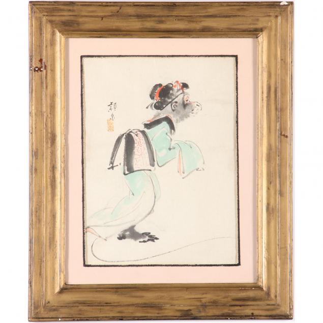 framed-watercolor-of-monkey-as-geisha