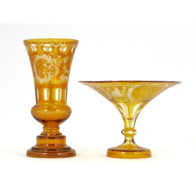 two-bohemian-yellow-cut-to-clear-glass-items