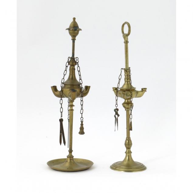 two-brass-oil-lamps