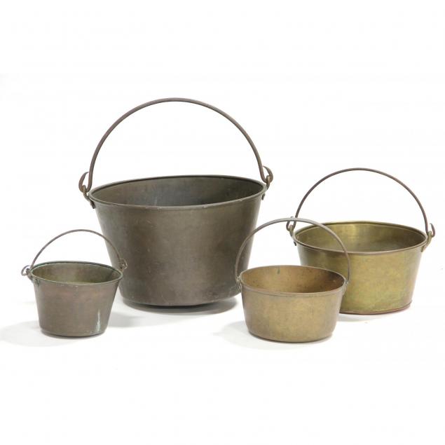 four-antique-brass-cooking-pots