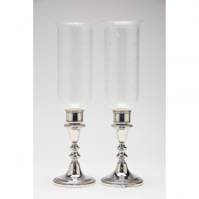 pair-of-sterling-silver-glass-hurricane-lamps