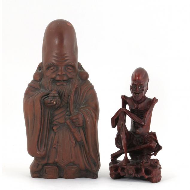 two-chinese-sculptures-of-shou-lao-and-the-aesthetic-buddha