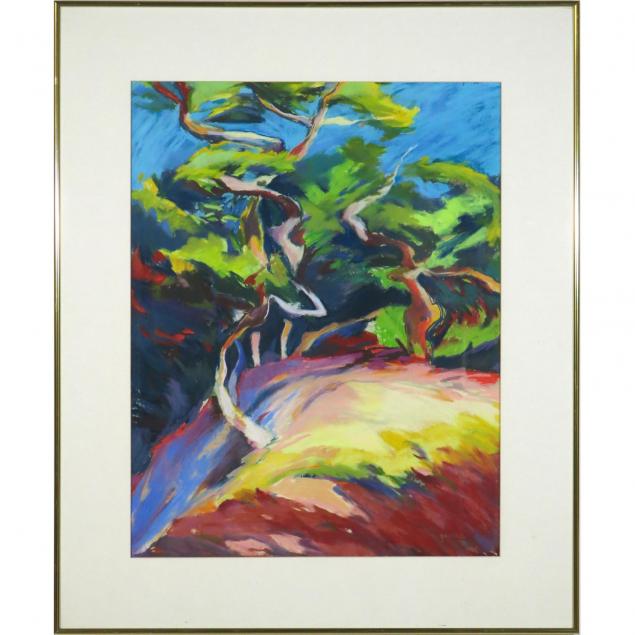 framed-oil-pastel-titled-i-live-oaks-on-sand-dune-i