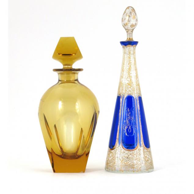 two-moser-art-glass-decanters