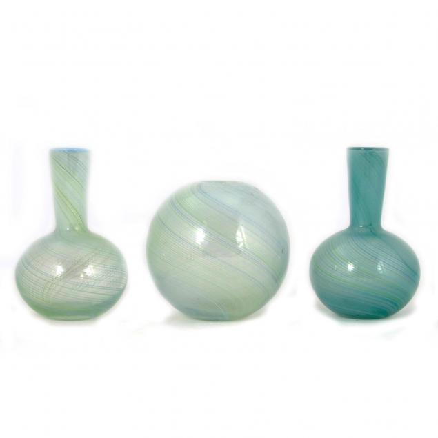 three-modernist-art-glass-swirl-vases