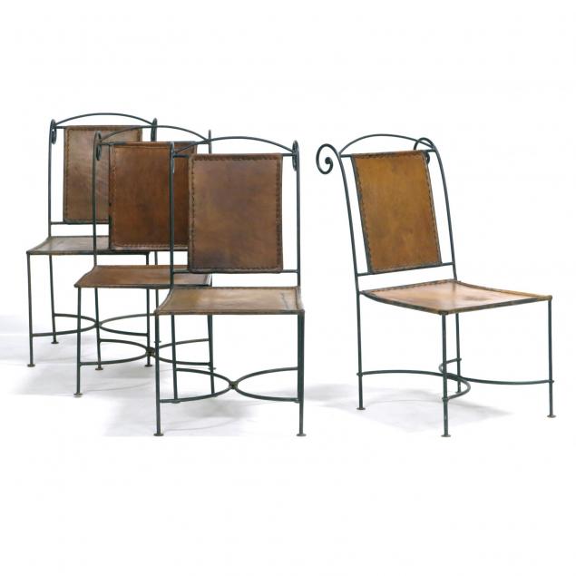 set-of-four-modernist-iron-and-leather-chairs