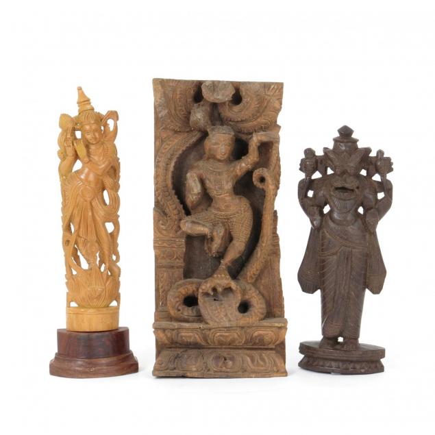 group-of-three-carved-wooden-hindu-dieties