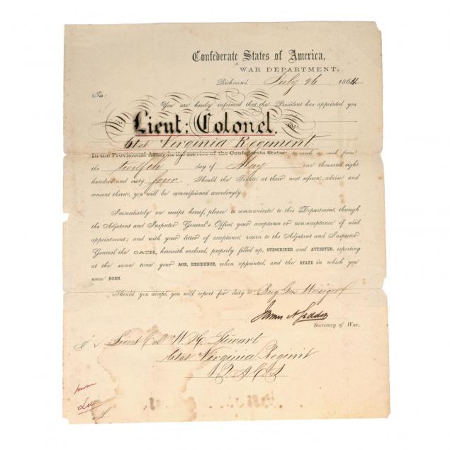virginia-commission-signed-by-confederate-secretary-of-war-james-a-seddon