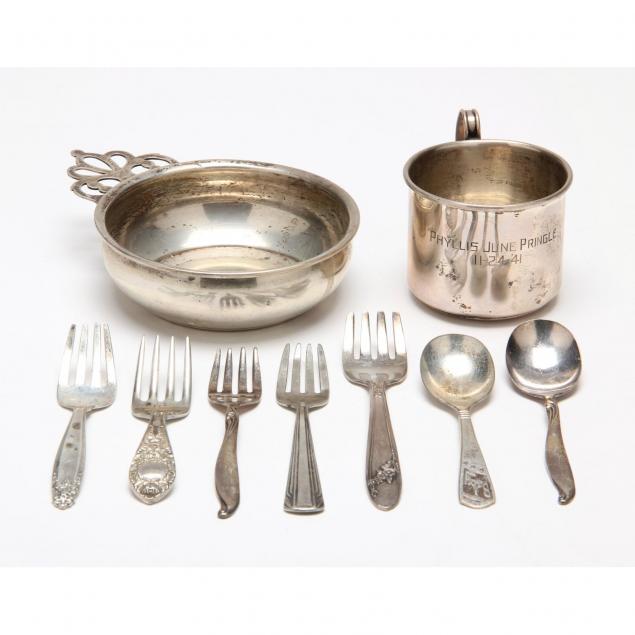 group-of-vintage-child-s-sterling-silver-silverplate