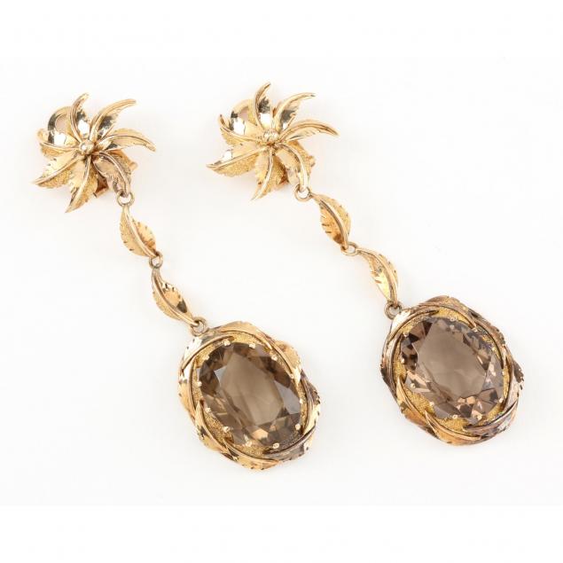 vintage-gold-and-smoky-quartz-pendant-ear-clips